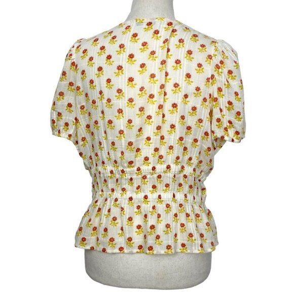 MADEWELL SOPHIA IVORY WHITE FLORAL GAUZE TOP IN WILD CALENDULA BLOCK PRINT - M - Picture 7 of 13